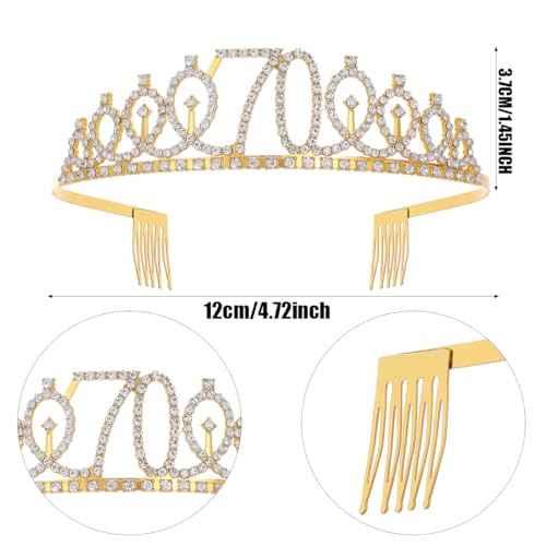 "70 & Fabulous"Sash & Rhinestone Tiara Set, Black Gold 70th Birthday Gifts for Women, Birthday Sash/Tiara for Women's 70th Birthday Party Decoration (Black 70th)