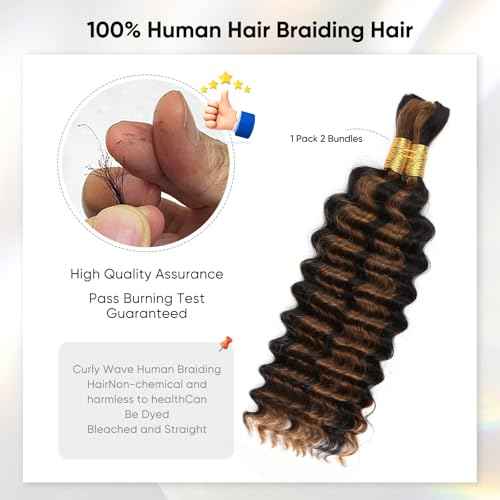Human Braiding Hair 18 Inch 100g 1B/30 Ombre Highlight Deep Wave Human Hair for Boho Knotless Braids No Weft Curly Wet and Wavy Braiding Hair (1B/30)
