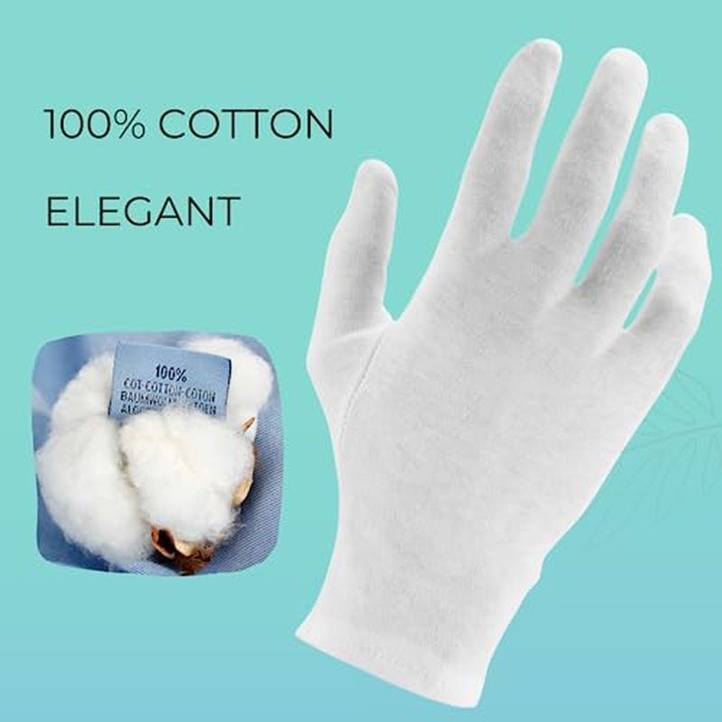 100% Cotton Gloves for Dry Hands & Sleeping (12 Pairs, Size L)