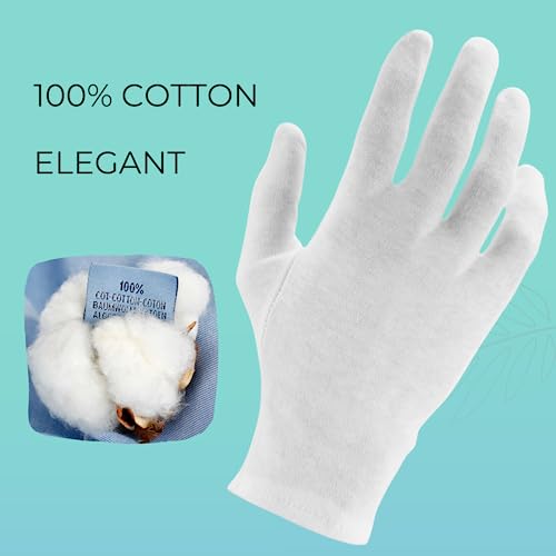 ANSMIO 2 Pairs Cotton Gloves, White Gloves for Dry Hands, Cotton Gloves for Sleeping, Moisturizing Night Gloves, White Gloves 100% Cotton, Size L (2 Pairs)