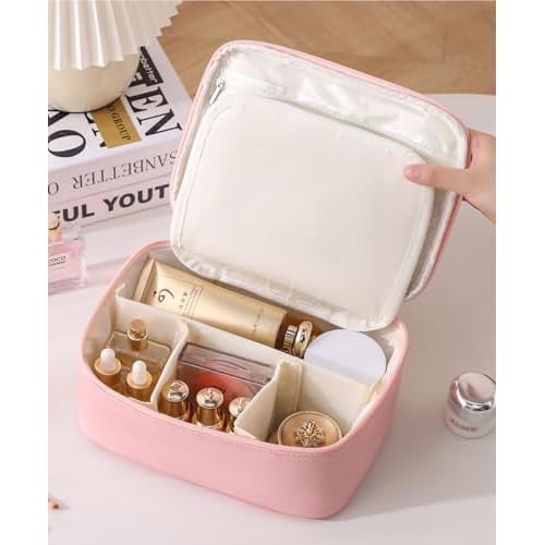 Kuromi & Hearts PU Cosmetic Bag Makeup Pouch Travel Portable Vanity Case Organizer with Handle - White