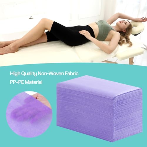 Disposable Bed Sheets for Massage Table 100 Pcs 31" x 71" Waterproof Massage Table Sheets Soft Non Woven Fabric SPA Massage Table Bed Cover Breathable for Beauty Tattoos Waxing Travel (Purple)