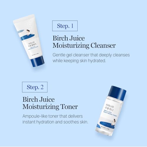 ROUND LAB Birch Juice Moisturizing Mini Skin Care Set - 4-Step Routine for Acne-Prone Skin