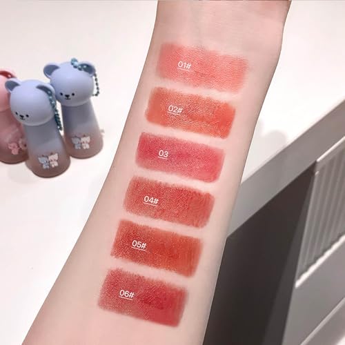 4 Colors Matte Red Liquid Lipstick Set,Cute Bear Velvet Cream Long Lasting High Impact Color Lipstick,Longwear Vegan Smooth Whip Lipstick Set for Women Valentine's Gift