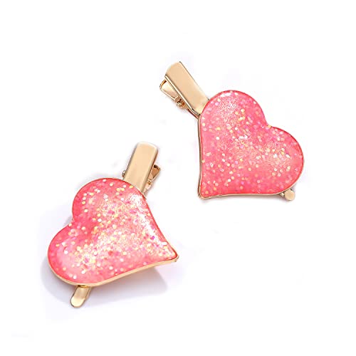 Heart Hair Clips Large Valentine's Day Glitter Heart Alligator Metal Clip Red & Pink Heart Shape Duckbill Hairpins Sweet Love Heart Hair Barrettes for Women Girls Hair Styling Accessory