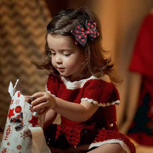 4in Christmas Glitter Buffalo Plaid Hair Bow Clips for Girls Red Black Xmas Grids Checkered Ribbon Alligator Barrettes Hairpins Party Dress Decor Accessories Teens Kids Favor Gift