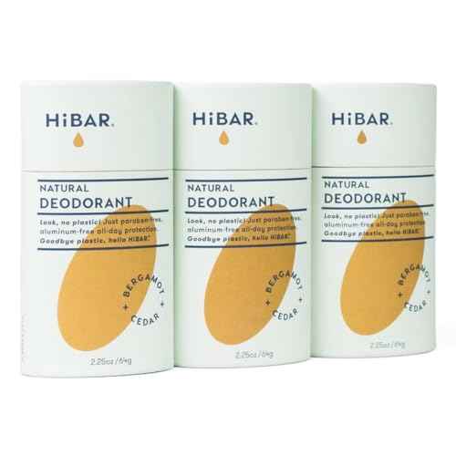 HiBAR - Bergamot & Cedar Plastic Free Deodorant - Natural Deodorant - All-Day Protection - With Sunflower Seed Wax, Rice Bran & Shea Butter - Plastic, Paraben & Aluminum-Free - Vegan - 3 Pack