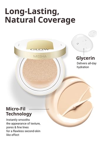 MISSHA Glow Cushion No.13 Light Beige for Fair Skin Radiant & Moisturizing Skin with Buildable Coverage