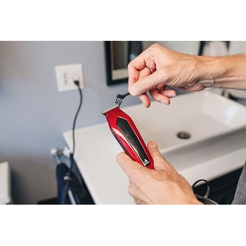 Andis 562940 Ultra Clip Corded Clipper & Trimmer 15-PieceHair Cutting Combo Kit, Stainless Steel Blades, Power Pivot Motor, Whisper Quiet, Hanger Loop, Red
