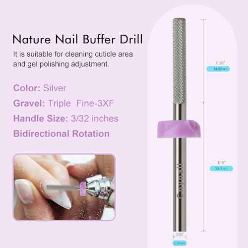 3/32¡±Tungsten Carbide Nail Drill Bit, Buffer Cuticle Remover, Nail Buffer & Prep File, Two-Way Rotation, Fine Grit for Manicure, Pedicure, Home & Salon Use (3XF Grit, Silver)