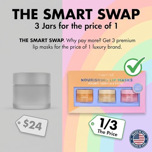NATURE WELL Hydrating Lip Masks Variety Pack, Includes Mango, Vanilla & Berry Scents, High-Shine, Non-Greasy, Conditioning & Softening, 0.70 Ounce (Pack of 3)
