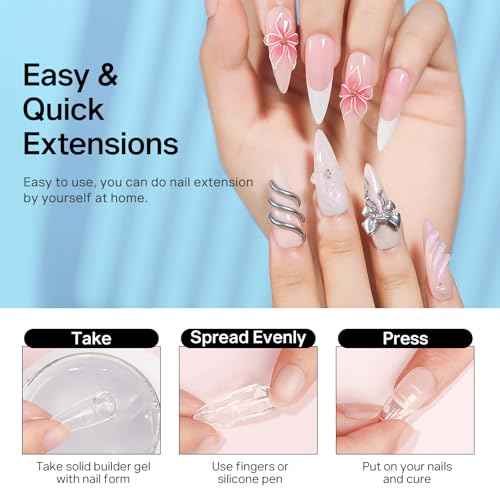 MIZHSE Solid Builder Gel for Nails, Clear 60g 3D Sculpting Gel for Nail Art Non-Sticky Molding Hard Gels UV LED Nail Charm with Gold Chrome Nail Powder and 3D Silicone Flower Mold Kit for DIY Salon