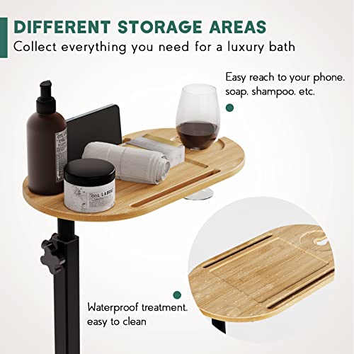 Bamboo Bath Tray with Adjustable Height - Freestanding Bathtub Caddy