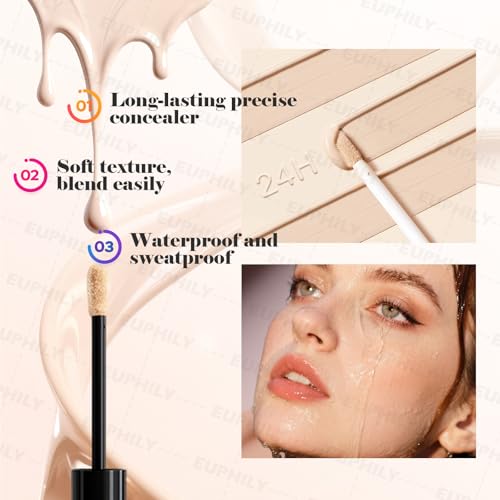 2 Pack Liquid Concealer for Older Women, Under Eye Brightener Concealer, Full Coverage Lightweight Undereye Brightening & Dark Circles with Mini Makeup Puff, #02 Light