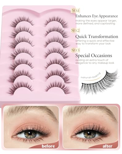 Onlyall Natural Wispy False Eyelashes 7 Pairs D-K06