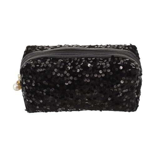 HomeSoGood Sequin Cosmetic Bag Large Glitter Makeup Zipper Bag Toiletry Bag Capacity Travel Cosmetic Handbag for Women Girls Travel Daily Use(Black)