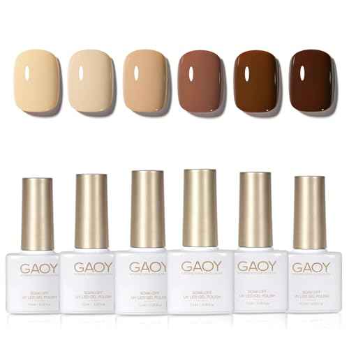 GAOY Nude Brown Gel Nail Polish Set, 6 Colors Beige Chocolate Soak Off UV Light Cure Gel Polish Kit for Salon and Nail Art DIY at Home