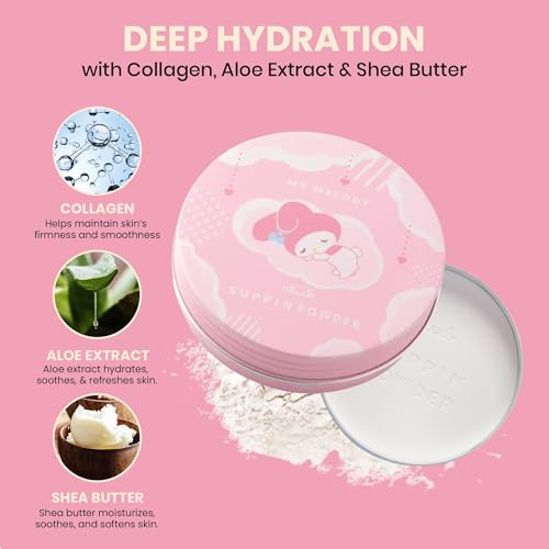Club Suppin Translucent Pressed Powder set, Long Lasting, Hydrating, Overnight Skincare Setting Powder, Finishing Powder for face, Japanese Makeup, Pastel Rose, Sanrio My Melody