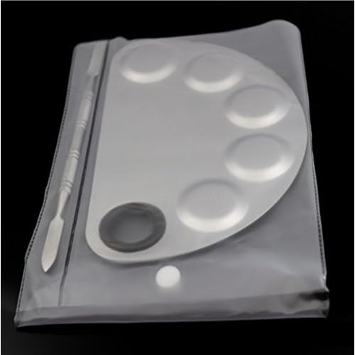 Stainless Steel 5-well Makeup Palette Artist Mixing Palette with Spatula for Cosmetic Blending (Semicircle)