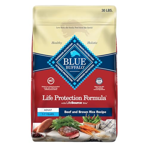 Blue Buffalo Life Protection Formula Adult Dry Dog Food, Helps Build and Maintain Strong Muscles, Made with Natural Ingredients, Beef & Brown Rice Recipe, 30-lb. Bag