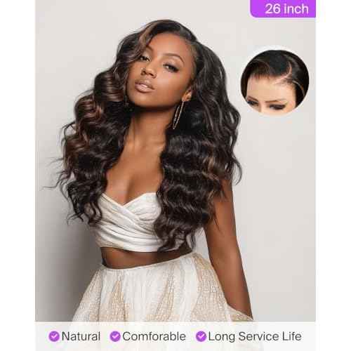 Megalook Ombre Lace Front Wigs Human Hair 13x4 HD Lace Front Wig Pre Plucked with Baby Hair 210 Density Highlight Body Wave Lace Front Wigs Prebleached Knots for Black Women 20 Inch 1B/30