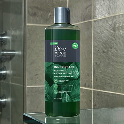 Dove Men+Care Body Wash Holy Basil + Hemp Seed Oil 4 Count to Rebuild Skin in the Shower with Plant-Based Cleansers and Moisturizers 18 oz