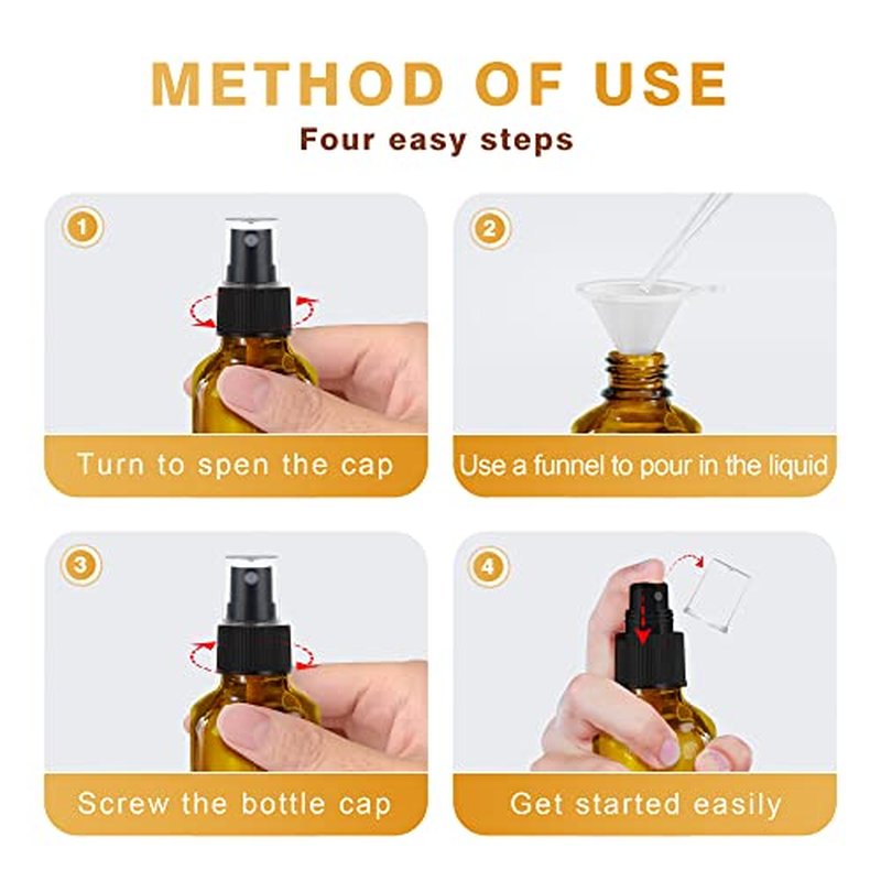 4oz Amber Glass Spray Bottles Set of 16 with Fine Mist