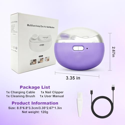 Electric Nail Clipper, 2 in 1 Electric Nail Clippers for Seniors and Adults, Baby Automatic Nail Clipper with Polishing, Light & Storage, Smart Nail Clipper 2-Speed for Fingernail (White)