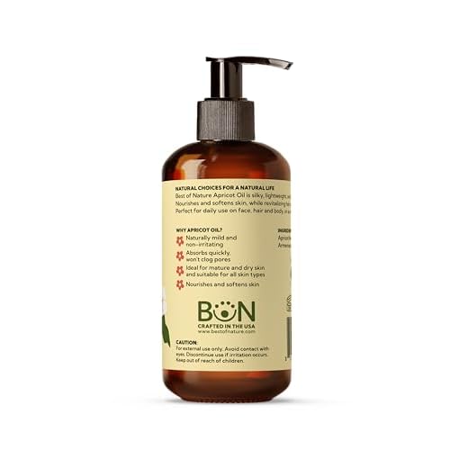 Best of Nature 100% Pure Apricot Oil ? Lightweight Massage & Body Oil, Unscented Moisturizer for Hair, Skin, Face, Ideal Carrier Oil for Essential Oils, 8 fl oz