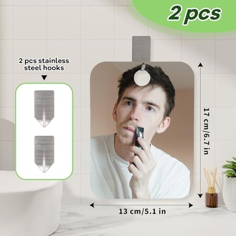 2 Pack Shatterproof Shower Mirrors for Shaving & Makeup