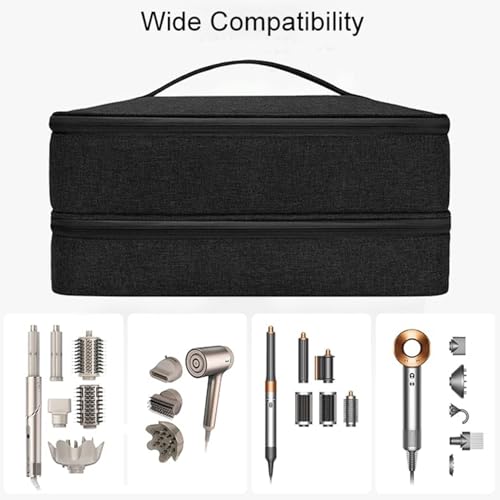 BUBM Double-Layer Carrying Case for Shark Flexstyle, Travel Case for Shark Flexstyle/FlexFusion, Portable Storage Organizer bag for Airwrap Styler/Supersonic Hair Dryer and Attachments,Black