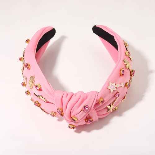 Pink Witch Headbands for Women Girls Princess Crown Wand Knotted Headband for Glinda Fans Witch Birthday Halloween Party Favors Hair Accessories