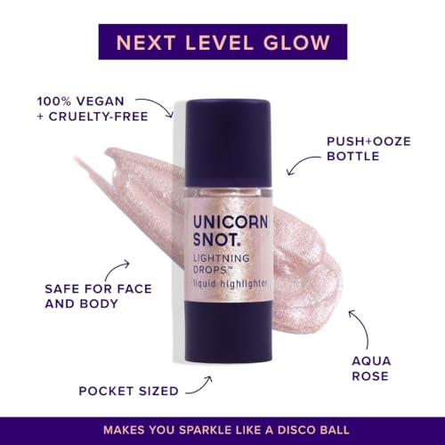 Unicorn Snot Liquid Highlighter Lightning Drops: Buildable Highlighter Makeup for Face and Body - Collarbone, Cheekbones, Brows - Liquid Illuminator for Spotlights, Cruelty-Free (Aqua Rose/Nymph)