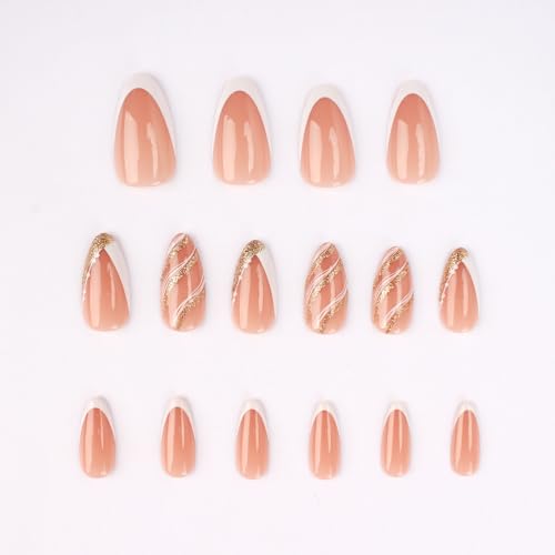French Press On Nails Almond Medium 32pc Kit with Gel Finish