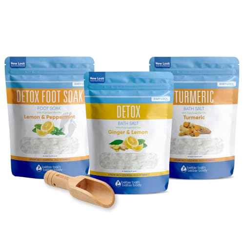 Detox Bath Bundle (3 Pack with Scoop Total 6 Lbs) Detoxifying Soaks with Detox Foot Soak and Turmeric Bath Soak Made with Epsom Salt and Pure Essential Oils Plus Vitamin C Three 2 Lbs Pouches