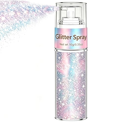 Sulily Silver Rainbow Glitter Hair & Body Spray - Long-Lasting, Water-Resistant Dry Powder