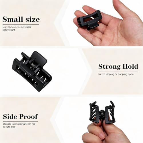 Mini Claw Hair Clips for Women & Girls, 1.5 Inch Black Hair Claw Set