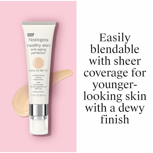 Neutrogena Healthy Skin Anti-Aging Perfector Tinted Facial Moisturizer and Retinol Treatment with Broad Spectrum SPF 20 Sunscreen with Titanium Dioxide, 10 Ivory to Fair, 1 fl. oz