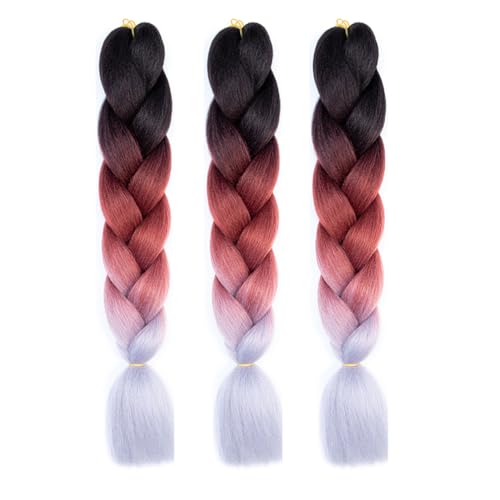 Braiding Hair Grey Ombre 24 Inch Kanekalon Braid Hair Extensions Hot Water Setting High Temperature Synthetic Fiber(C17-3Packs)