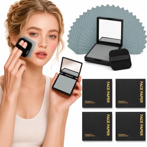 Oil Blotting Sheets for Face, 500 Pcs with Mirror & Puff