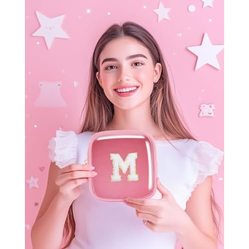 Pocmimut Makeup Bag,Teen Girl Gifts Trendy Stuff for 6 7 8 9 10 11 12 Year Old Girls,Initial Cosmetic Bag Gifts Graduation Teacher Gifts,Star