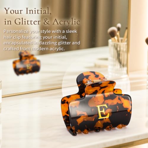Fycert Tortoise-M Small Initial Hair Clip for Women & Teens, Glitter Acrylic