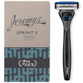 Jeremy's Razors for Men: Sprint 3 Blade Razor - Stainless Blades, Lubricating Strip, Precision Trimmer - Men's Shaving Essentials Kit, Travel Shaver Face Body Head Shavers (1 Razor 1 Cartridge)