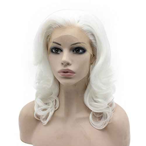 MX angel Shoulder Length Wavy White Lace Front Costume Party Wig