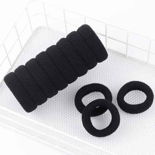 Thick Fit Elastic Hair Bands No Damage Seamless Hair Ties for Heavy, Curly Hair Soft Pony Holders Elastics Hair Bands 8pcs(Black)