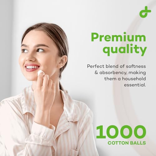 Dealmed 1000 ct. Cotton Balls for Face, Makeup, Medical Uses, & DIY Crafts | Non-Sterile Bulk Pack | Resealable Zip-Locked Bag | 100% Pure Cotton, Soft, Absorbent, Gentle (Pack of 2)