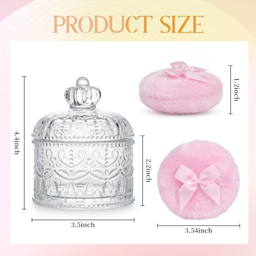 Large Body Powder Puff and Container Glass Jar Dusting Powder Container with Puff Soft Reusable Velour Face Body Wet Dry Makeup