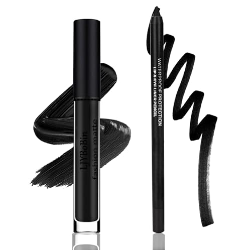 Black Matte Liquid Lipstick & Liner Set - Waterproof Long-Lasting