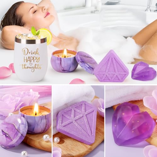 Birthday Gifts for Women Self Care Gift Set, Purple Relaxing Spa Gift Baskets for Women Get Well Soon Care Package, Personalized Happy Mothers Day Gifts for Mom Wife Grandma Daughter Sister Friends