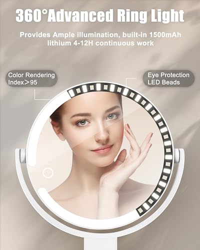 VPU 15X Magnifying Makeup Mirror with Lights, Rechargeable